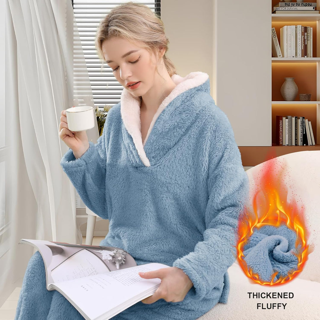 Fluffy Pyjama Set for Women - CozyPlush-Dark blue-S-State of Style