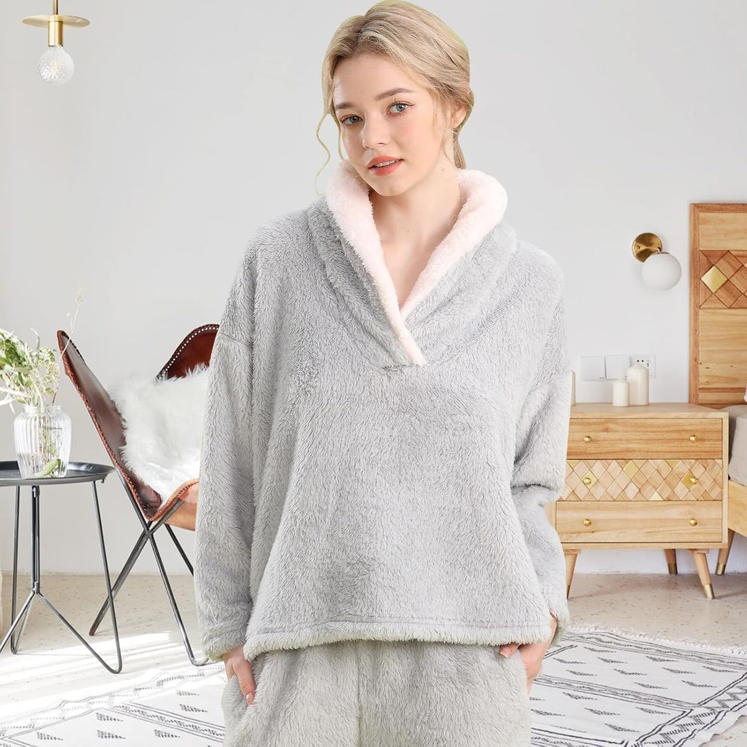 Fluffy Pyjama Set for Women - CozyPlush-Dark blue-S-State of Style