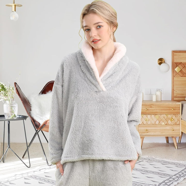 Fluffy Pyjama Set for Women - CozyPlush-Dark blue-S-State of Style