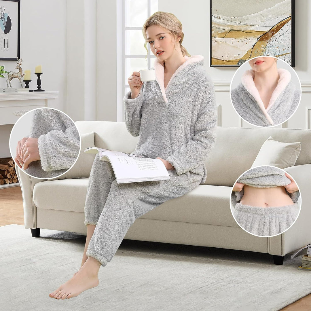 Fluffy Pyjama Set for Women - CozyPlush-Dark blue-S-State of Style