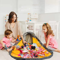 Large foldable toy tidy-up mat with basket function for the children's room.