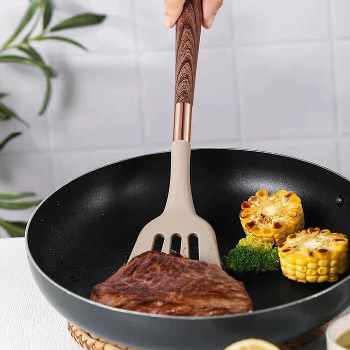 Food-Safe Silicone Kitchen Utensils with Wooden Handles – KitchenElegance-State of Style