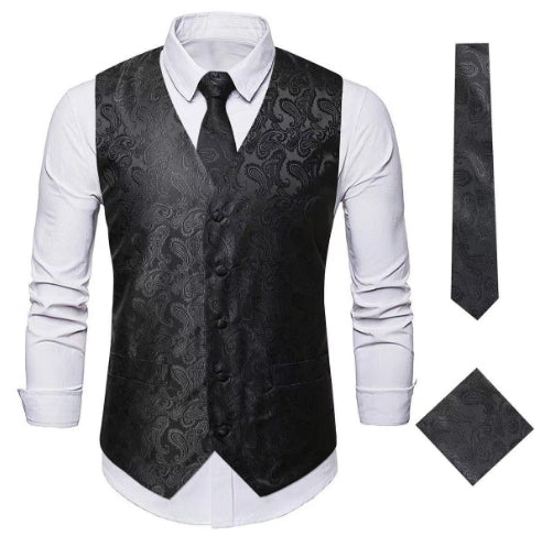 Franco Traditional Waistcoat – Gothic Paisley Vest with Bronzed Detailing-Black-S-State of Style