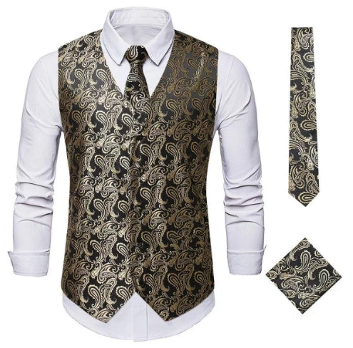 Franco Traditional Waistcoat – Gothic Paisley Vest with Bronzed Detailing-Gold-S-State of Style