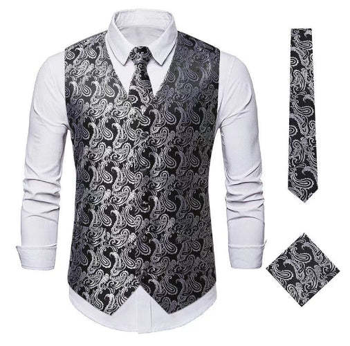 Franco Traditional Waistcoat – Gothic Paisley Vest with Bronzed Detailing-Silver-S-State of Style