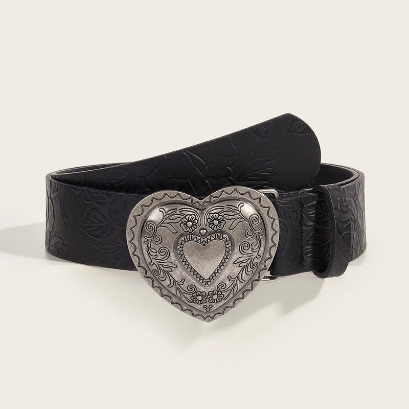 Frieda Traditional Belt – Retro PU Leather Belt with Love Buckle-100 CM-State of Style