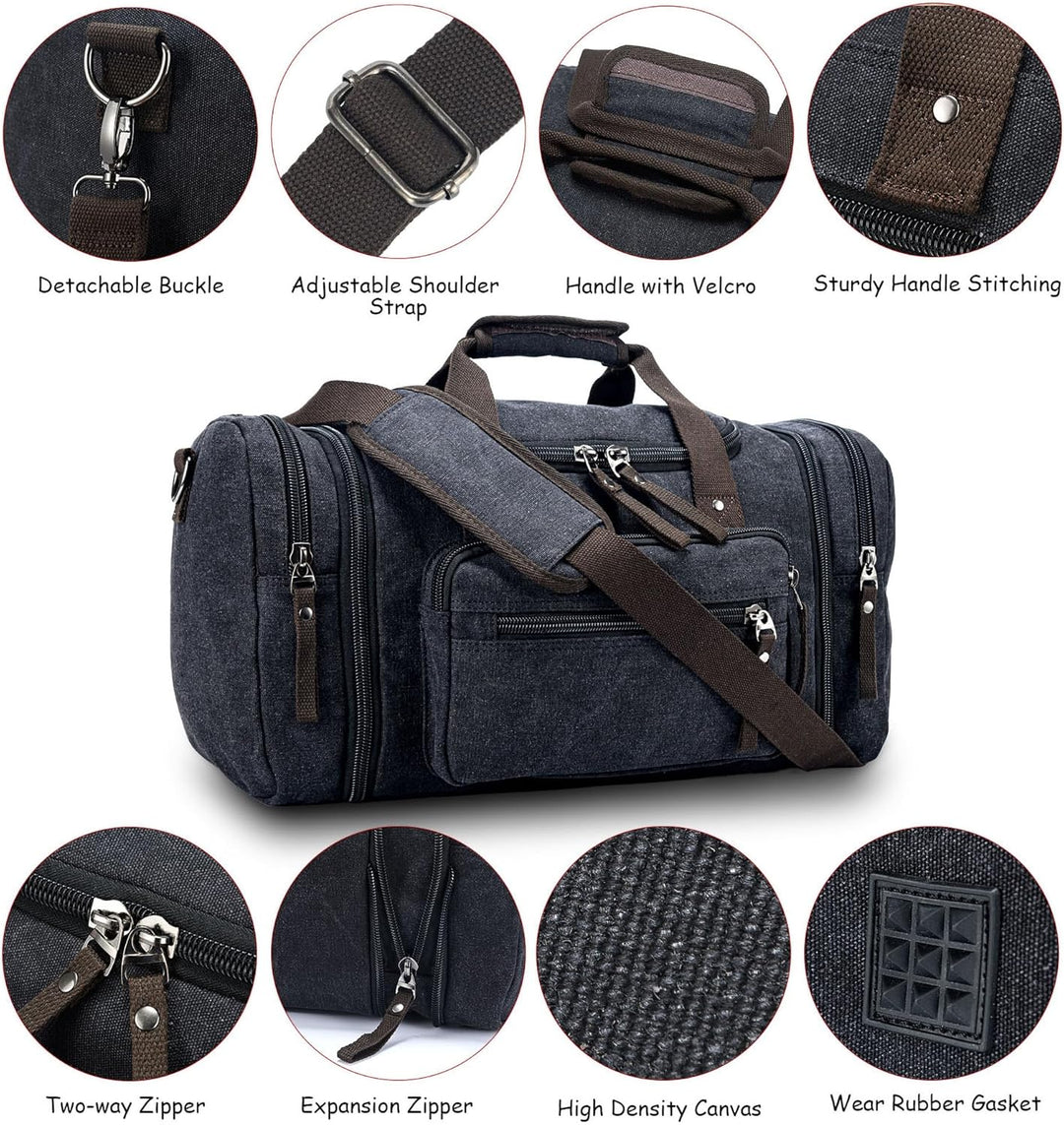 Expandable Canvas Weekender Duffel Bag – 40L to 50L Travel Carry-On