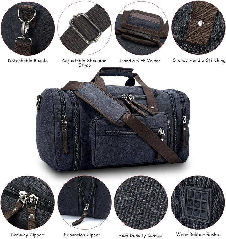 Expandable Canvas Weekender Duffel Bag – 40L to 50L Travel Carry-On