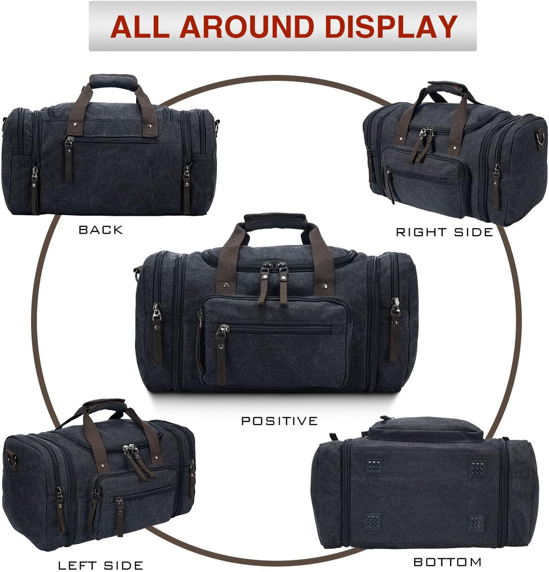 Expandable Canvas Weekender Duffel Bag – 40L to 50L Travel Carry-On