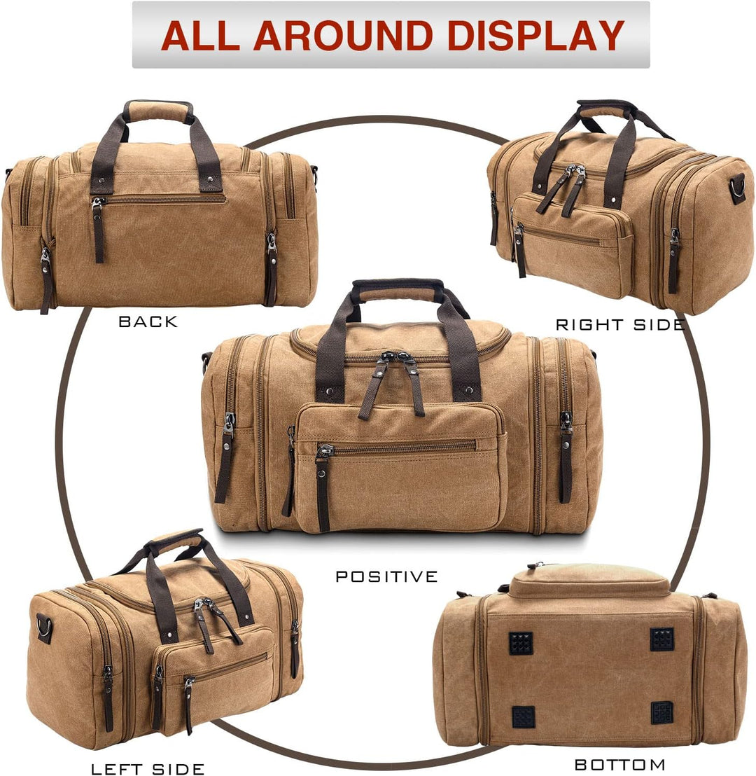Expandable Canvas Weekender Duffel Bag – 40L to 50L Travel Carry-On