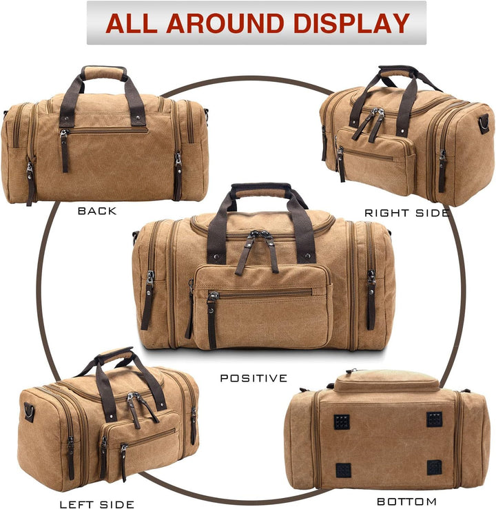 Expandable Canvas Weekender Duffel Bag – 40L to 50L Travel Carry-On