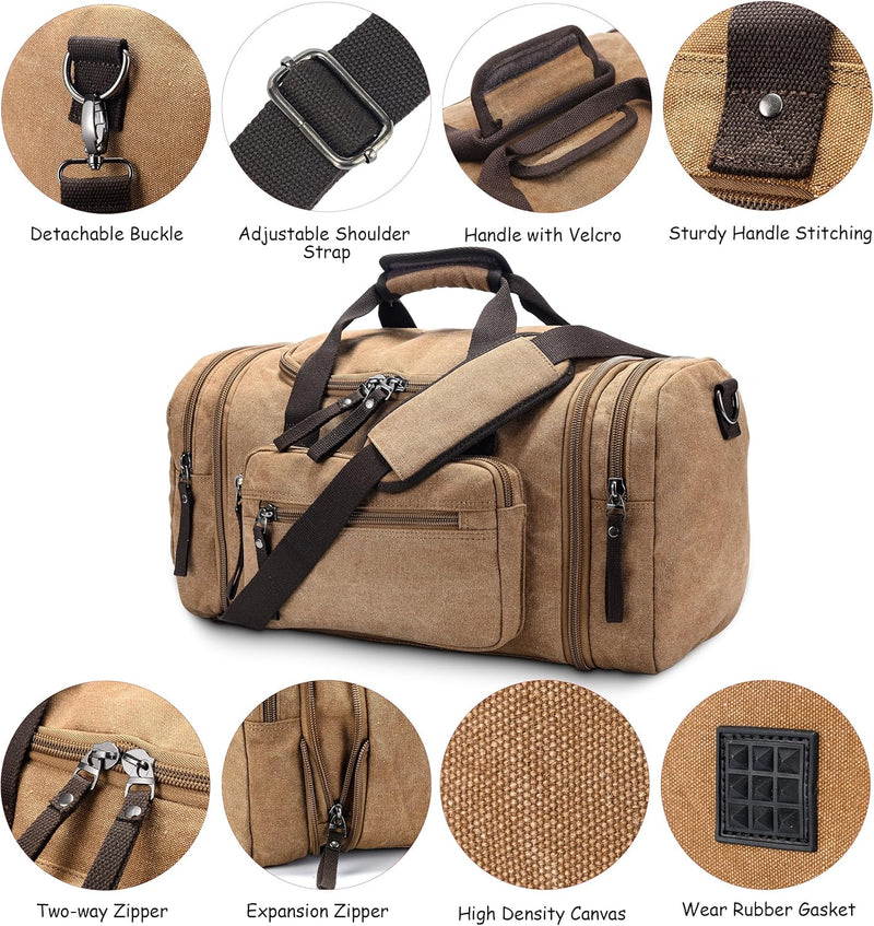 Expandable Canvas Weekender Duffel Bag – 40L to 50L Travel Carry-On