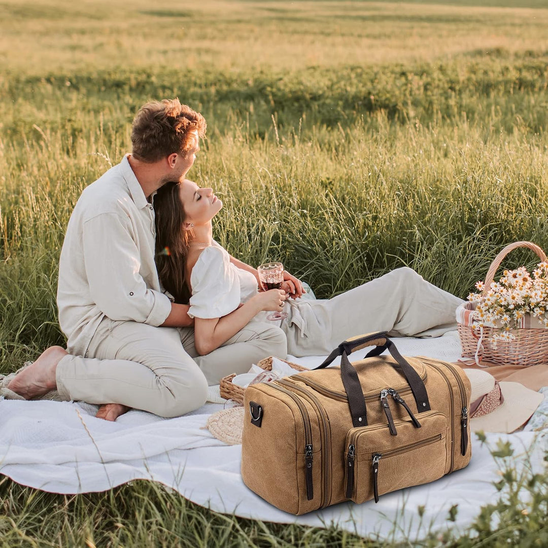 Expandable Canvas Weekender Duffel Bag – 40L to 50L Travel Carry-On