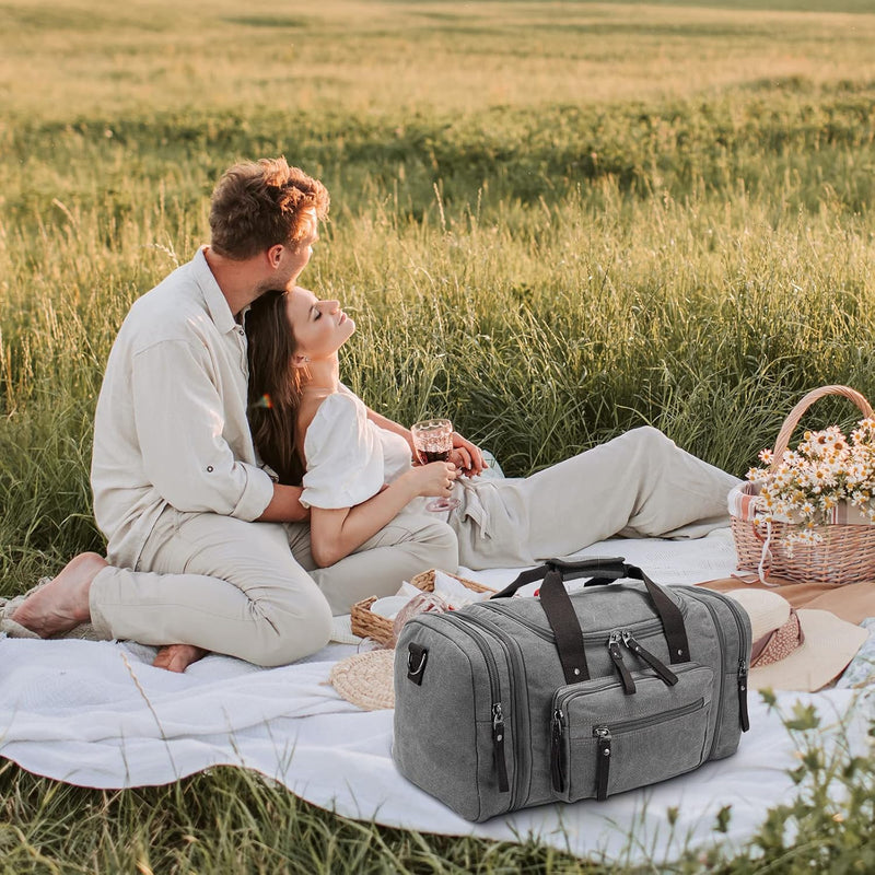 Expandable Canvas Weekender Duffel Bag – 40L to 50L Travel Carry-On