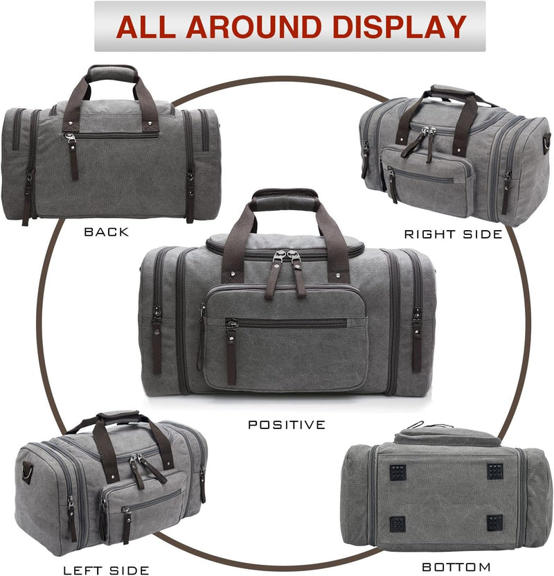 Expandable Canvas Weekender Duffel Bag – 40L to 50L Travel Carry-On