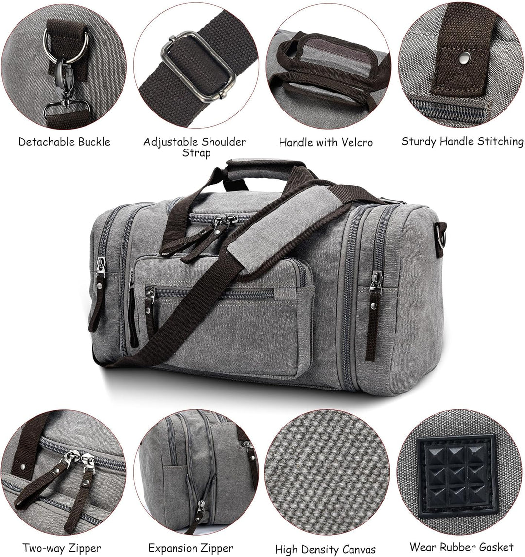 Expandable Canvas Weekender Duffel Bag – 40L to 50L Travel Carry-On