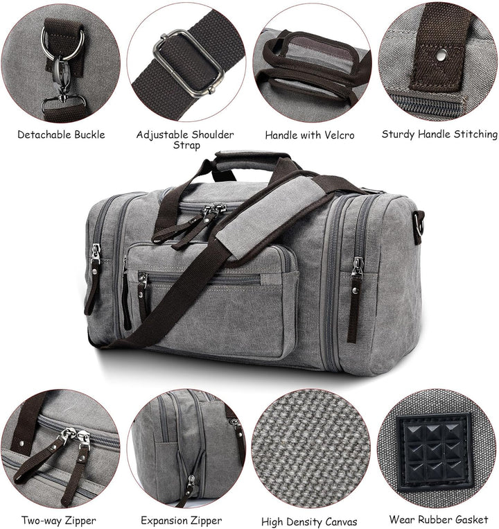 Expandable Canvas Weekender Duffel Bag – 40L to 50L Travel Carry-On