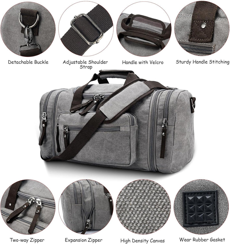 Expandable Canvas Weekender Duffel Bag – 40L to 50L Travel Carry-On
