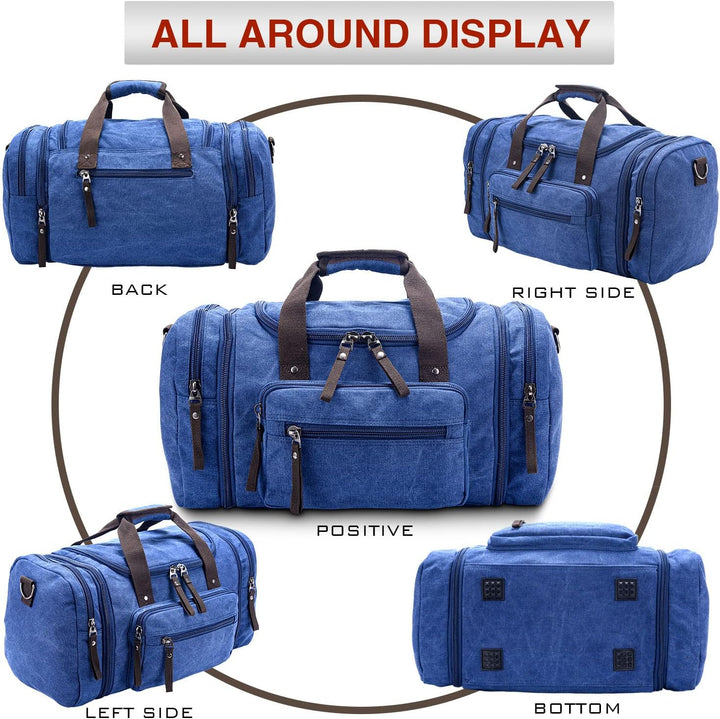 Expandable Canvas Weekender Duffel Bag – 40L to 50L Travel Carry-On