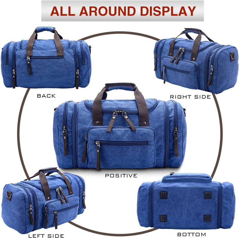 Expandable Canvas Weekender Duffel Bag – 40L to 50L Travel Carry-On