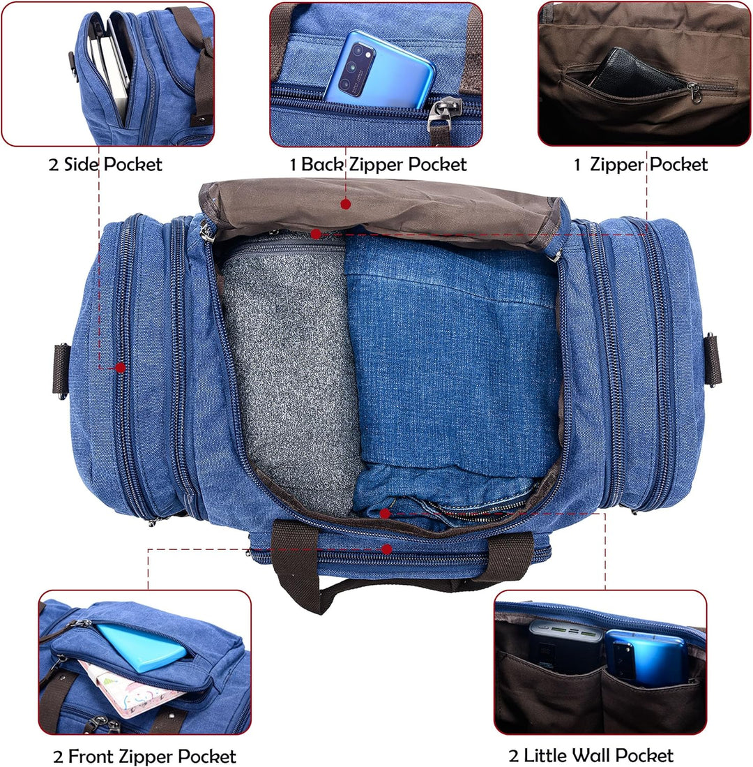 Expandable Canvas Weekender Duffel Bag – 40L to 50L Travel Carry-On