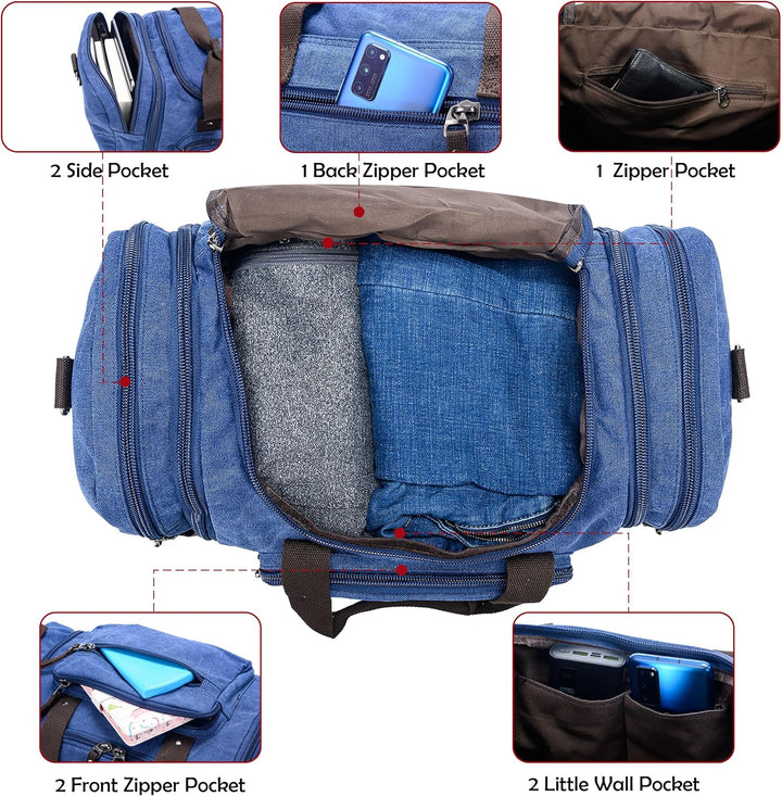 Expandable Canvas Weekender Duffel Bag – 40L to 50L Travel Carry-On