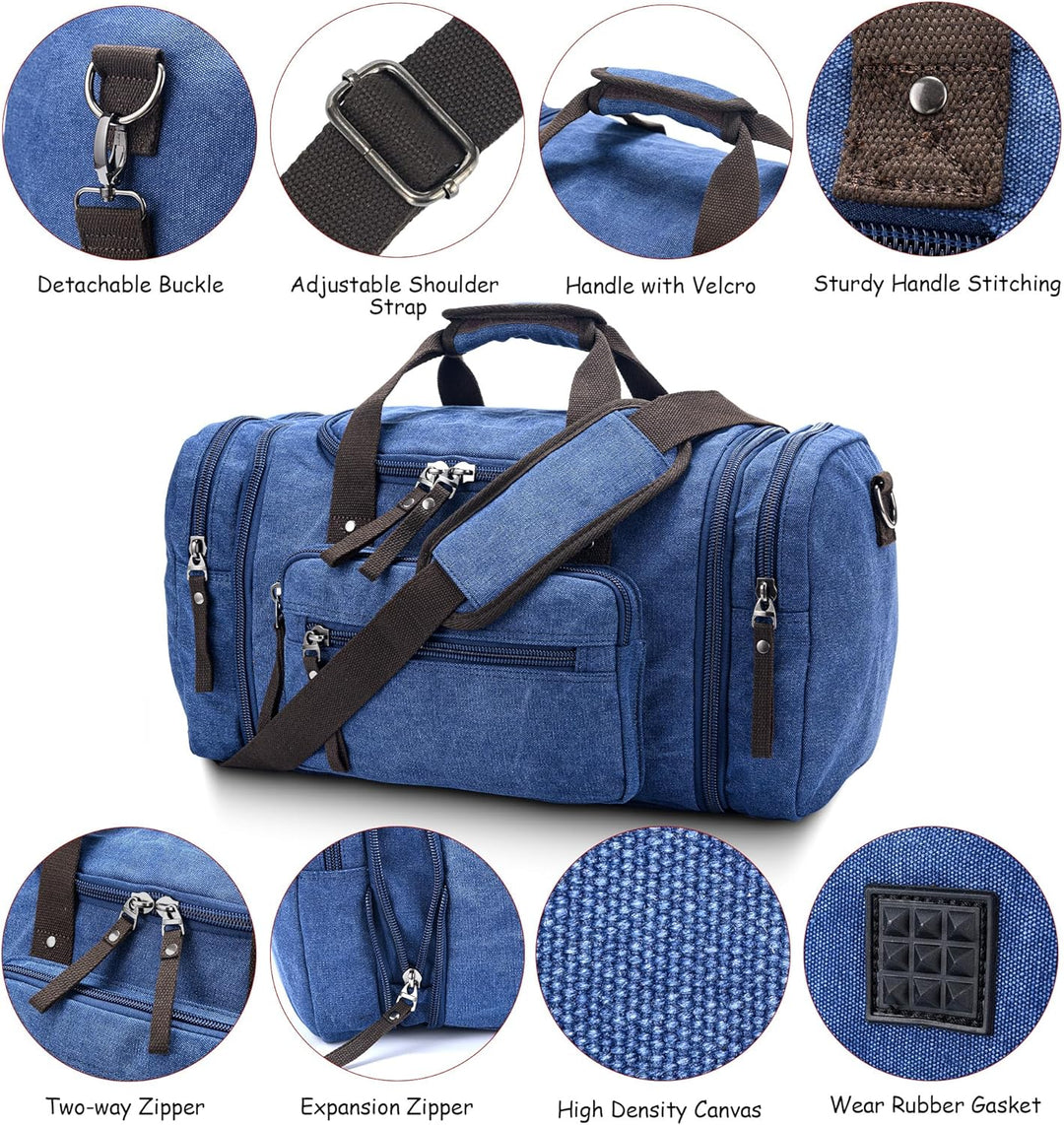 Expandable Canvas Weekender Duffel Bag – 40L to 50L Travel Carry-On