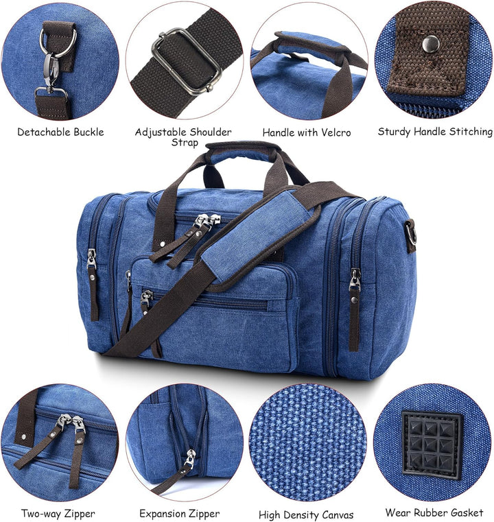 Expandable Canvas Weekender Duffel Bag – 40L to 50L Travel Carry-On