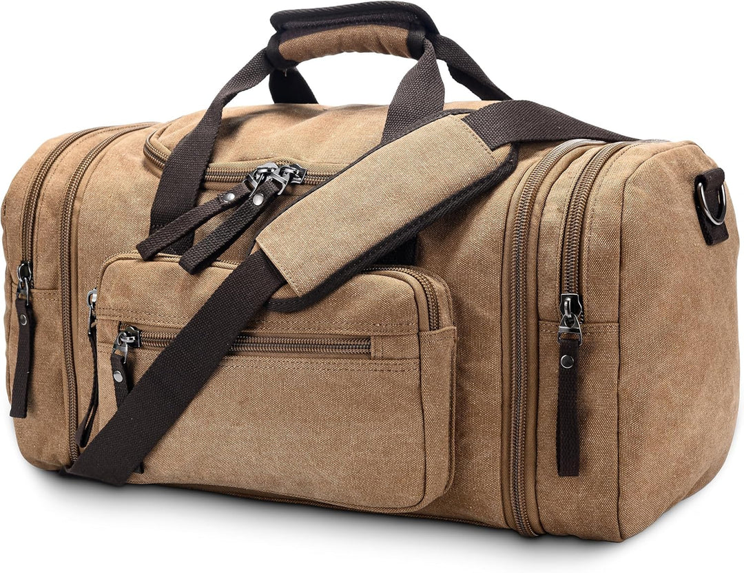 Expandable Canvas Weekender Duffel Bag – 40L to 50L Travel Carry-On