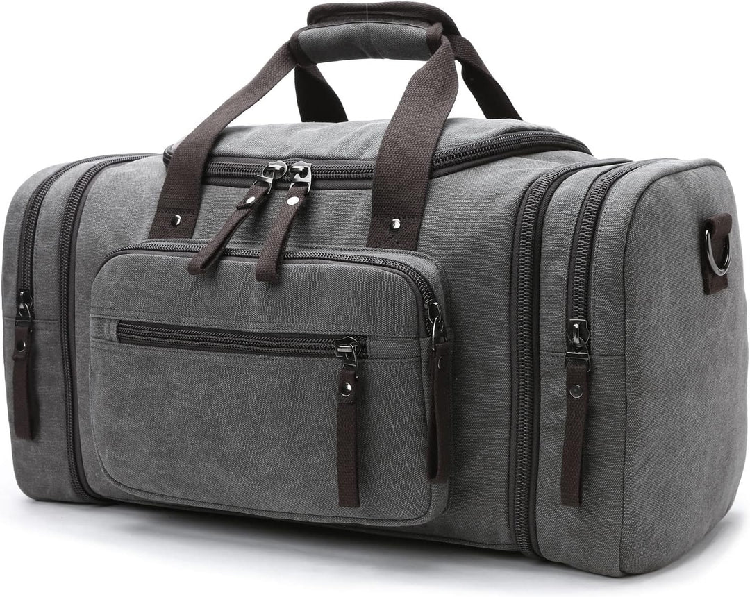 Expandable Canvas Weekender Duffel Bag – 40L to 50L Travel Carry-On