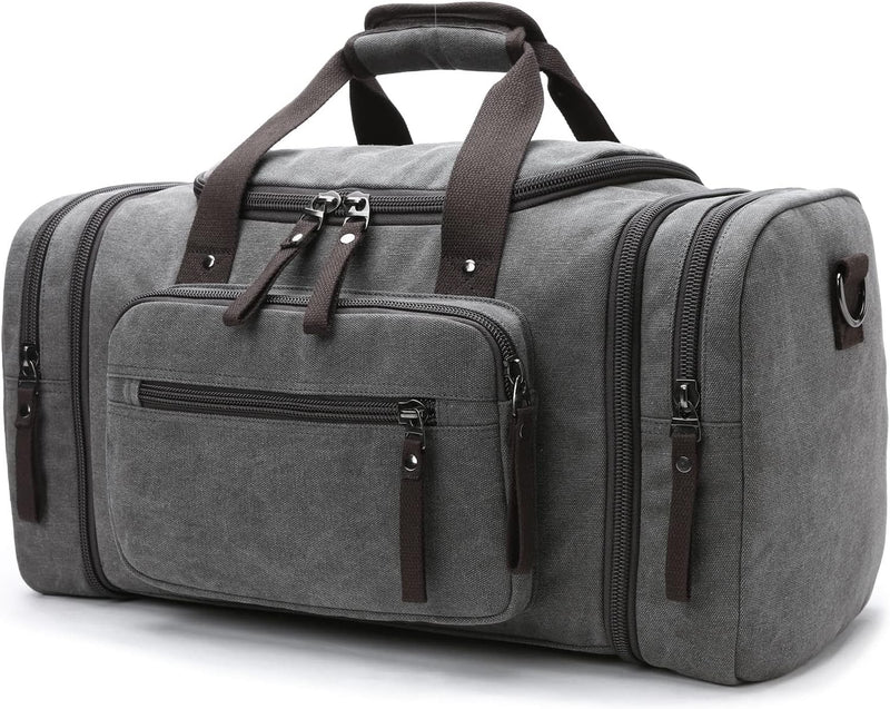 Expandable Canvas Weekender Duffel Bag – 40L to 50L Travel Carry-On