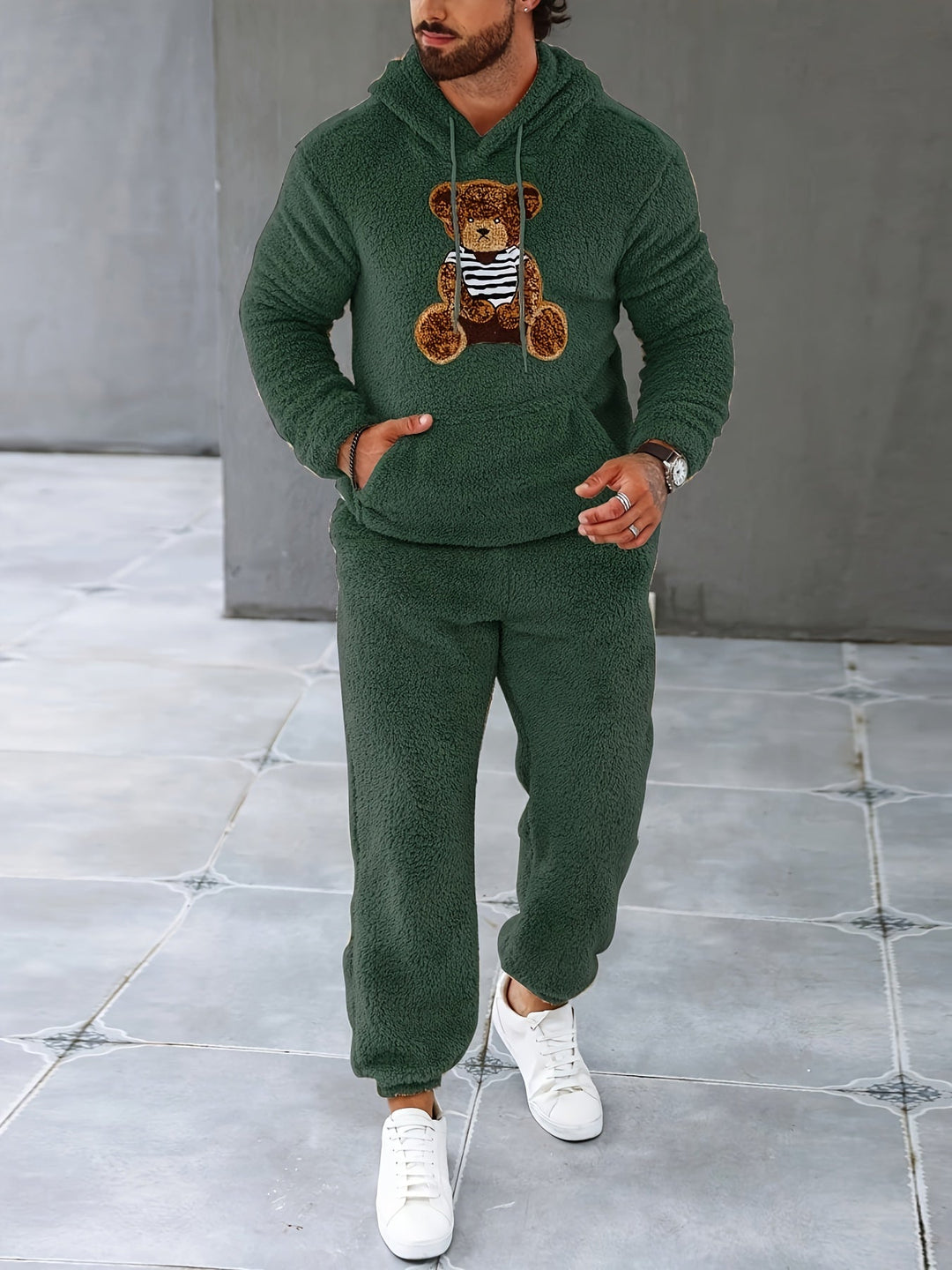 Fuzzy Fleece Two-Piece Outfit Set - Logan-Dark Green-S-State of Style