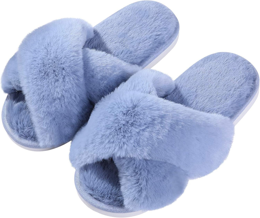 Fuzzy Slippers with Memory Foam - CloudStep-Blue-3.5 - 4-State of Style