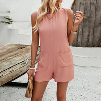 Gabriella - Sleeveless Jumpsuit Shorts with Pockets-Pink-S-State of Style