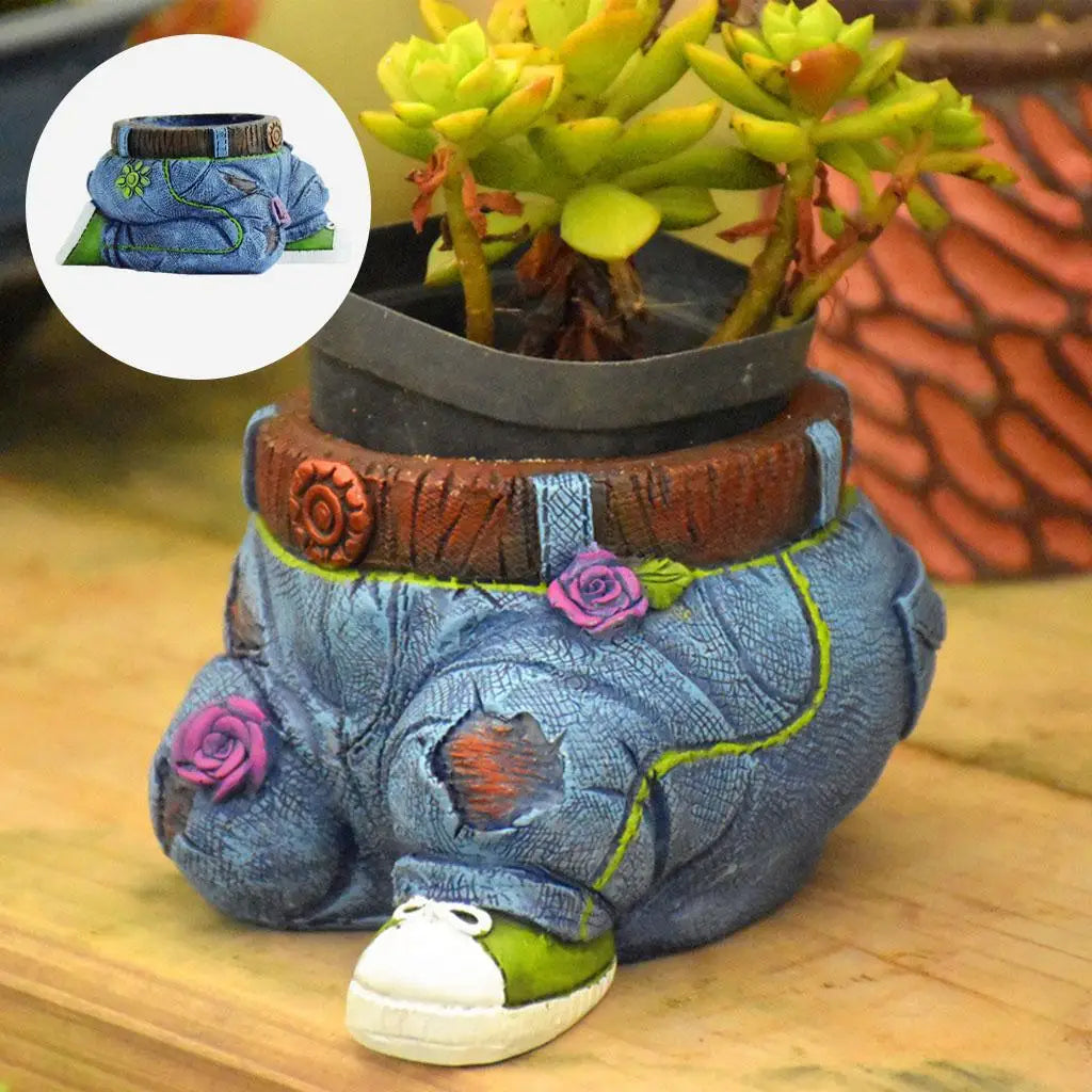 GardenBuddy Gardener Resin Succulent Pot Sculpture-Sitting Denim Jeans-State of Style
