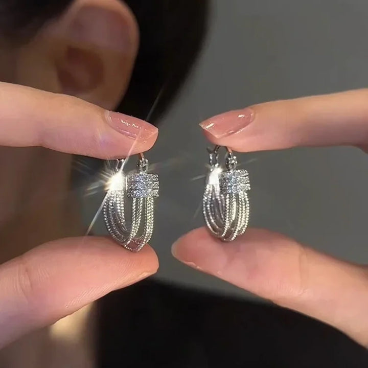 Geometric Layered Earrings - Aria-Silver-State of Style