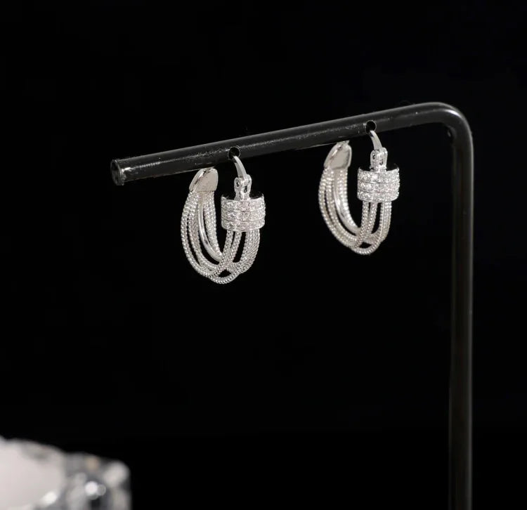 Geometric Layered Earrings - Aria-Silver-State of Style
