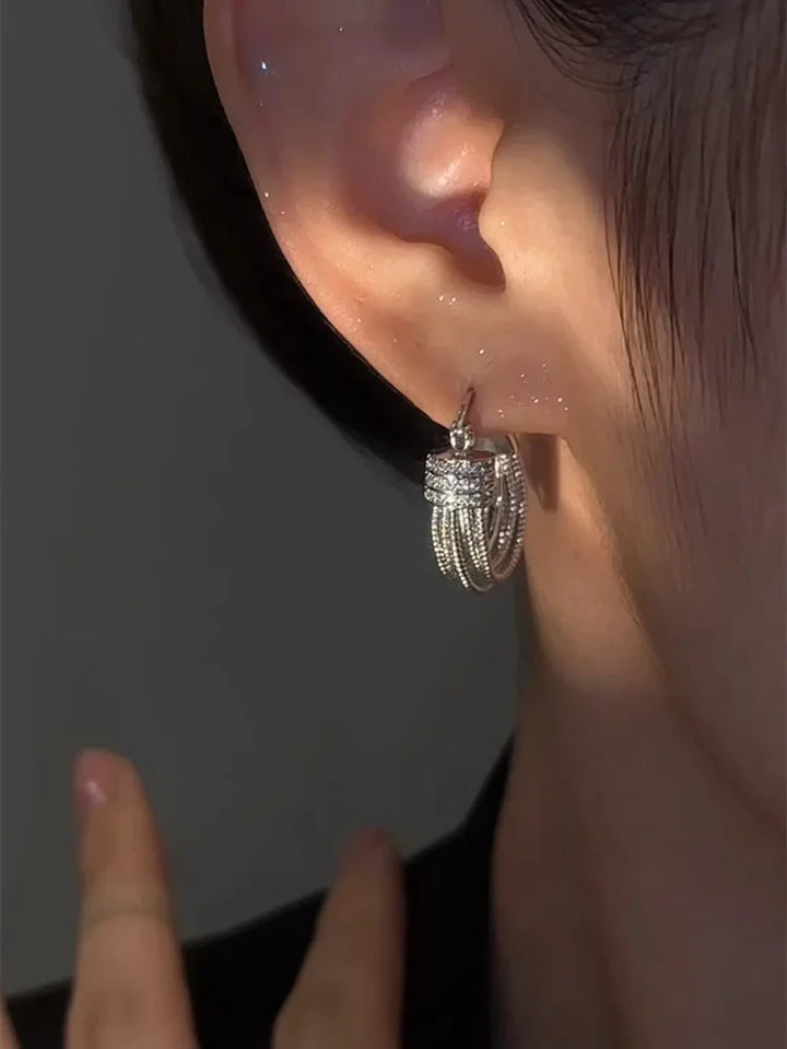 Geometric Layered Earrings - Aria-Silver-State of Style