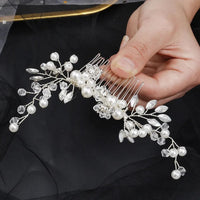 Geraldine Traditional Hair Accessory – Pearl & Crystal Leaf Tiara-Gold-State of Style