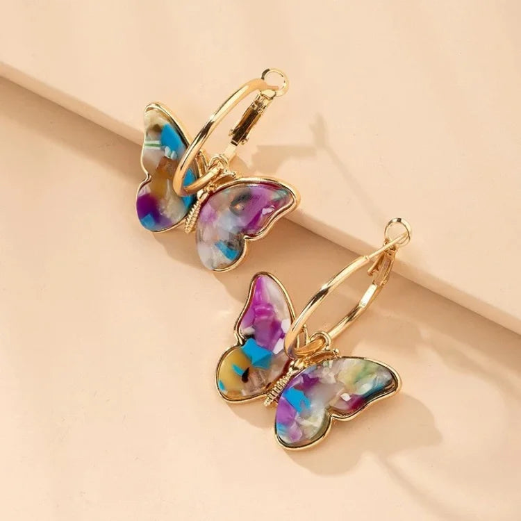Gilded Butterfly Earrings with Acrylic Crystals – Mariposa-Multicoloured-State of Style