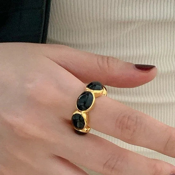 Gilded Onyx Ring - Celina-State of Style