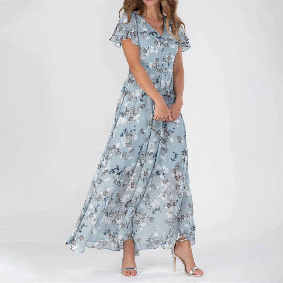 Gina - Stylish Midi Floral Dress-Green-XS-State of Style