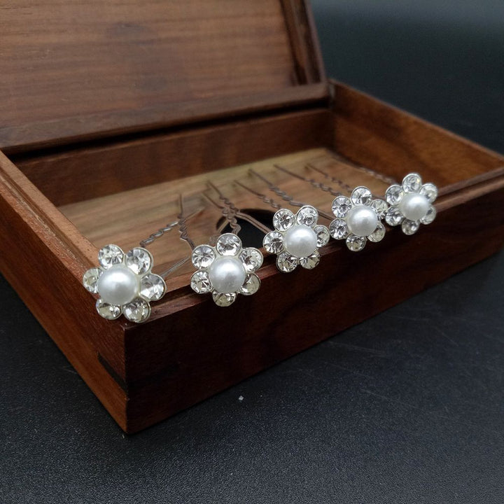 Gisela Traditional Hair Accessory – Rhinestone & Pearl U-Shaped Pins-1-State of Style