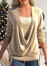 Glamour and Comfortable Sparkle Top - Luna-Beige-S-State of Style