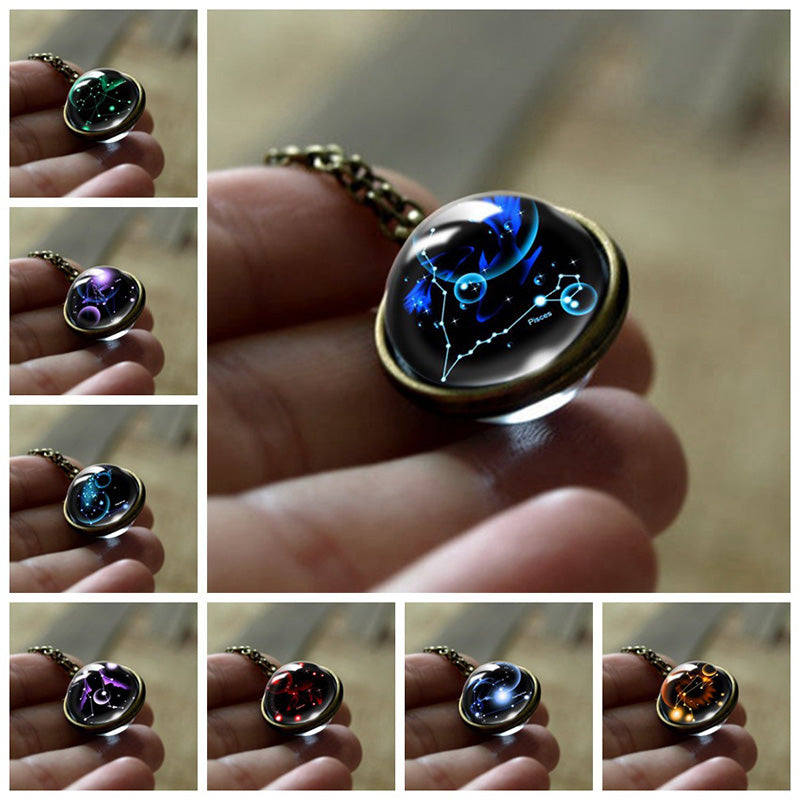Glass 12 Zodiac Sign Protective Pendant - Sofia-Aquarius-State of Style