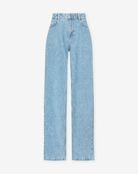 Glitter Jeans for Women - Luminara-Light Blue with Pearls-S-State of Style