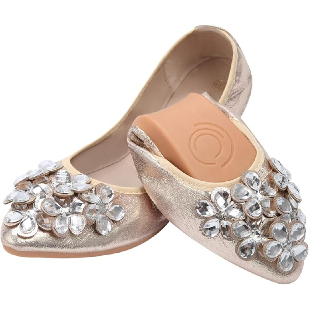Glittering Rhinestone Ballerina Flats - Yelena-Gold-3-State of Style
