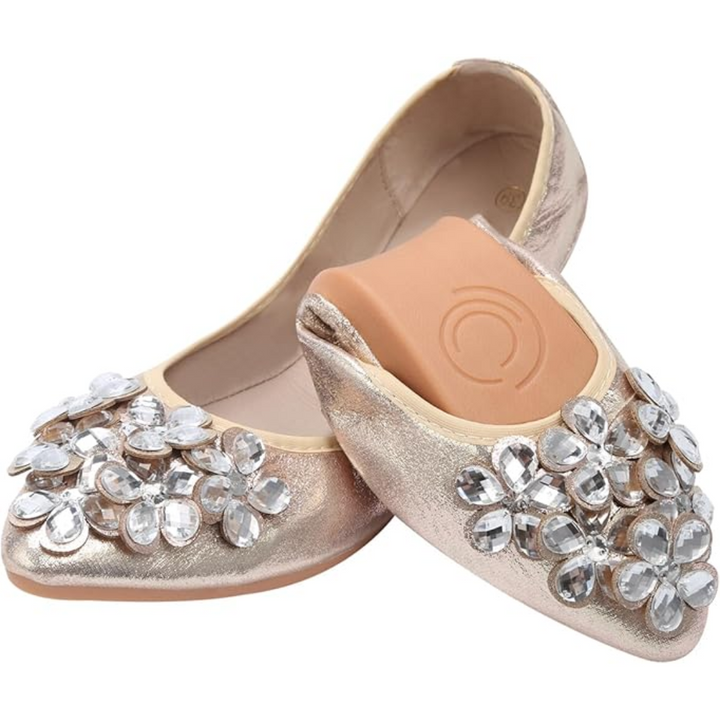 Glittering Rhinestone Ballerina Flats - Yelena-Gold-3-State of Style