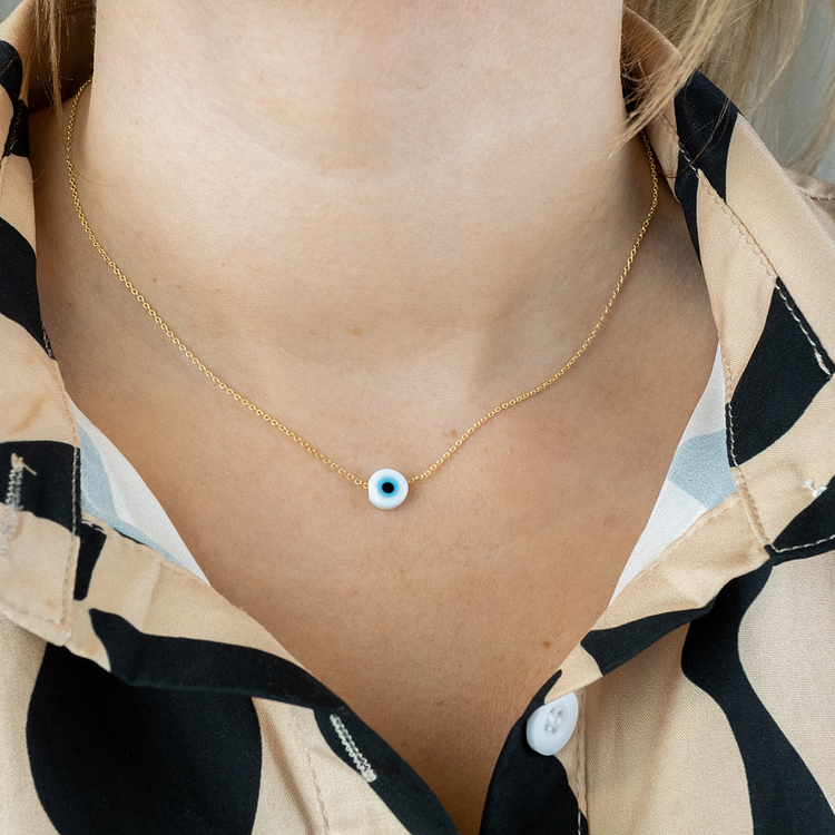 Glossy Nazar Necklace - Amira-White-Gold-State of Style