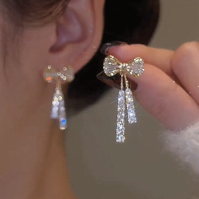 Gold Bow Earrings with Zirconia - Arlette-State of Style